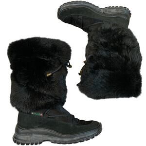 Pajar Womens Black Goat Fur Warm Winter Sherpa Lined Boots 7 US 38 EU Made Italy